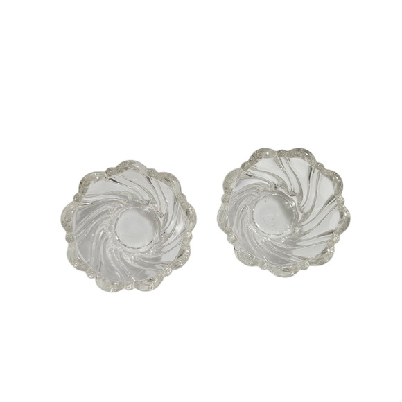 Set of 2 Clear Crystal Glass Swirl Candle Holders 3"x4.25" Vintage Heavy Glass - Picture 2 of 3
